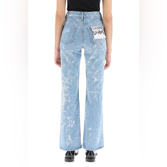 Ganni Betzy Blue Jeans Bleached Wide Leg High Waist Flare Size 24 - Picture 5 of 14